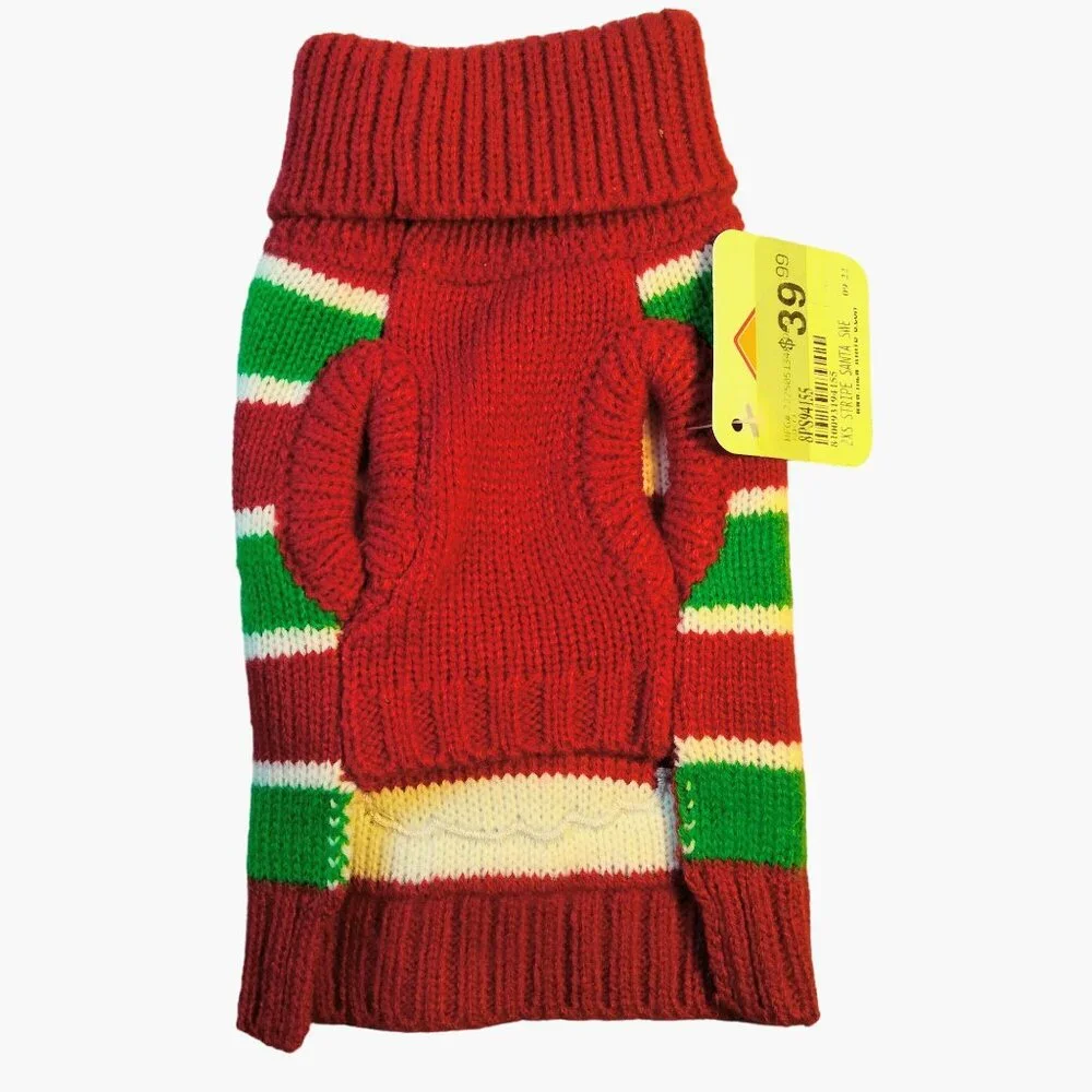 The Worthy Dog Christmas Sweater Red Green Stripes Santa XX Small